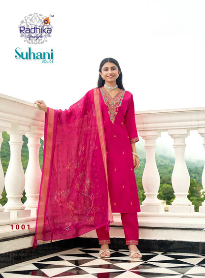 Suhani Vol 1 Radhika Lifestyle Roman Silk Readymade Pant Style Suits Wholesale Price