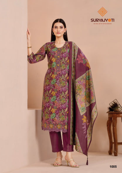 Suhani Vol 1 Stitch With Lining Suryajyoti Modal Silk Readymade Pant Style Suits Wholesaler Gujarat