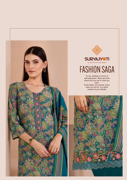 Suhani Vol 1 Stitch With Lining Suryajyoti Modal Silk Readymade Pant Style Suits Wholesaler Gujarat