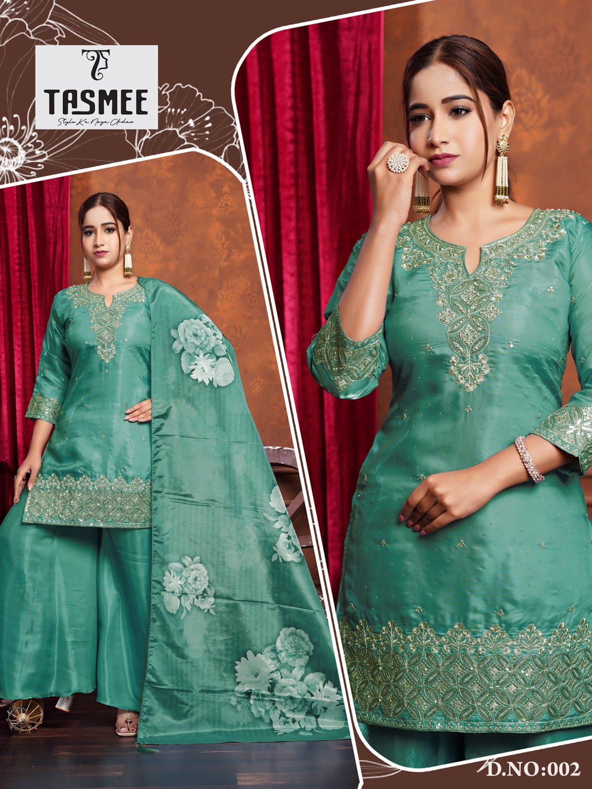 Suhani Vol 1 Tasmee Roman Silk Readymade Plazzo Style Suits Exporter Ahmedabad