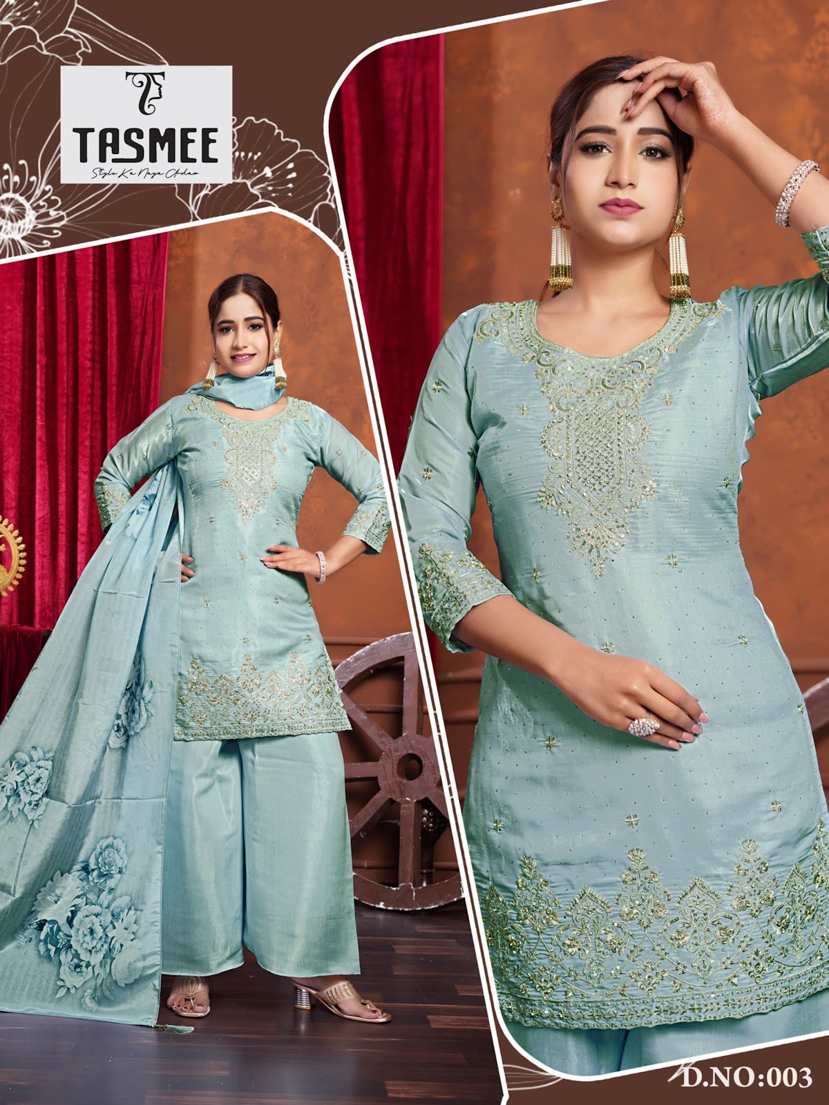 Suhani Vol 1 Tasmee Roman Silk Readymade Plazzo Style Suits Exporter Ahmedabad
