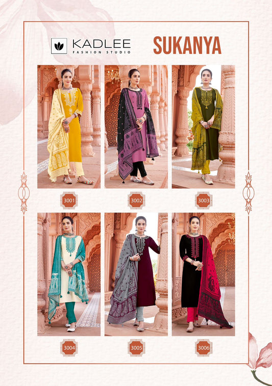 Sukanya Kadlee Heavy Rayon Readymade Pant Style Suits Wholesale