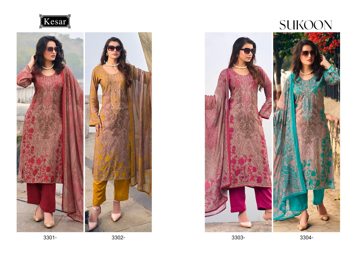 Sukoon Kesar Viscose Muslin Pant Style Suits Wholesaler