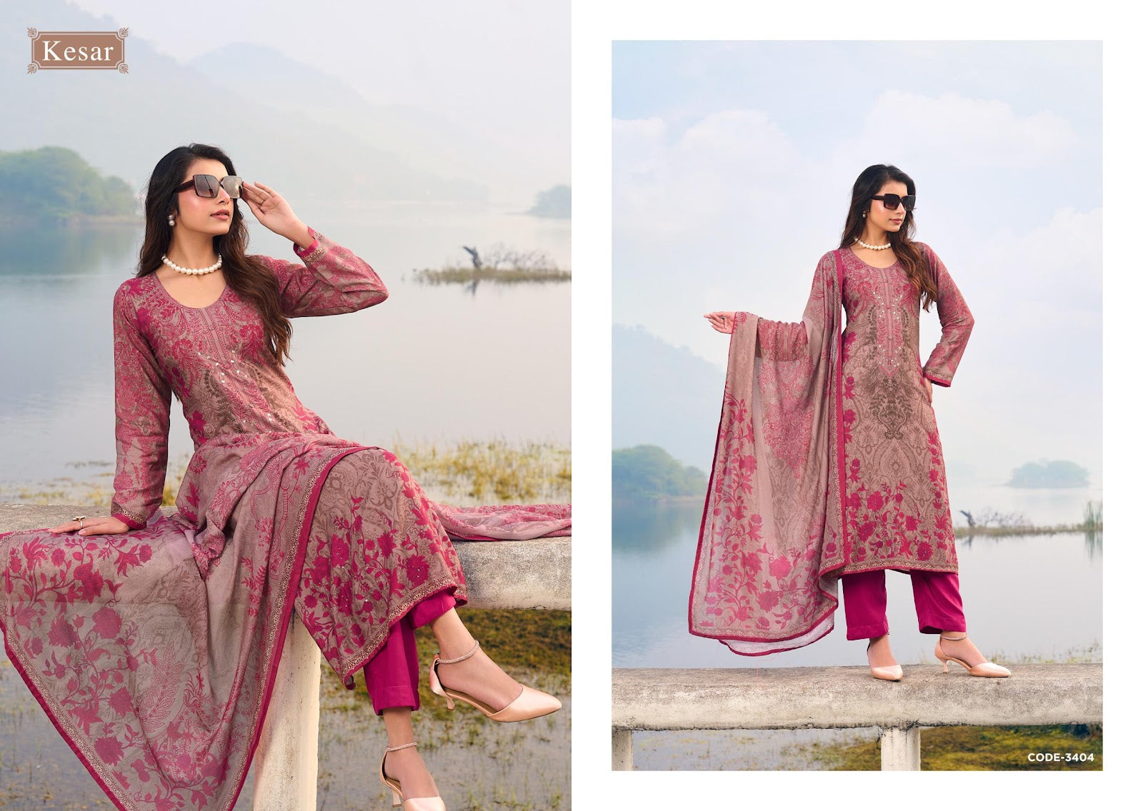Sukoon Kesar Viscose Muslin Pant Style Suits Wholesaler