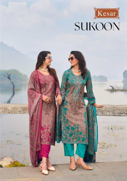 Sukoon Kesar Viscose Muslin Pant Style Suits Wholesaler