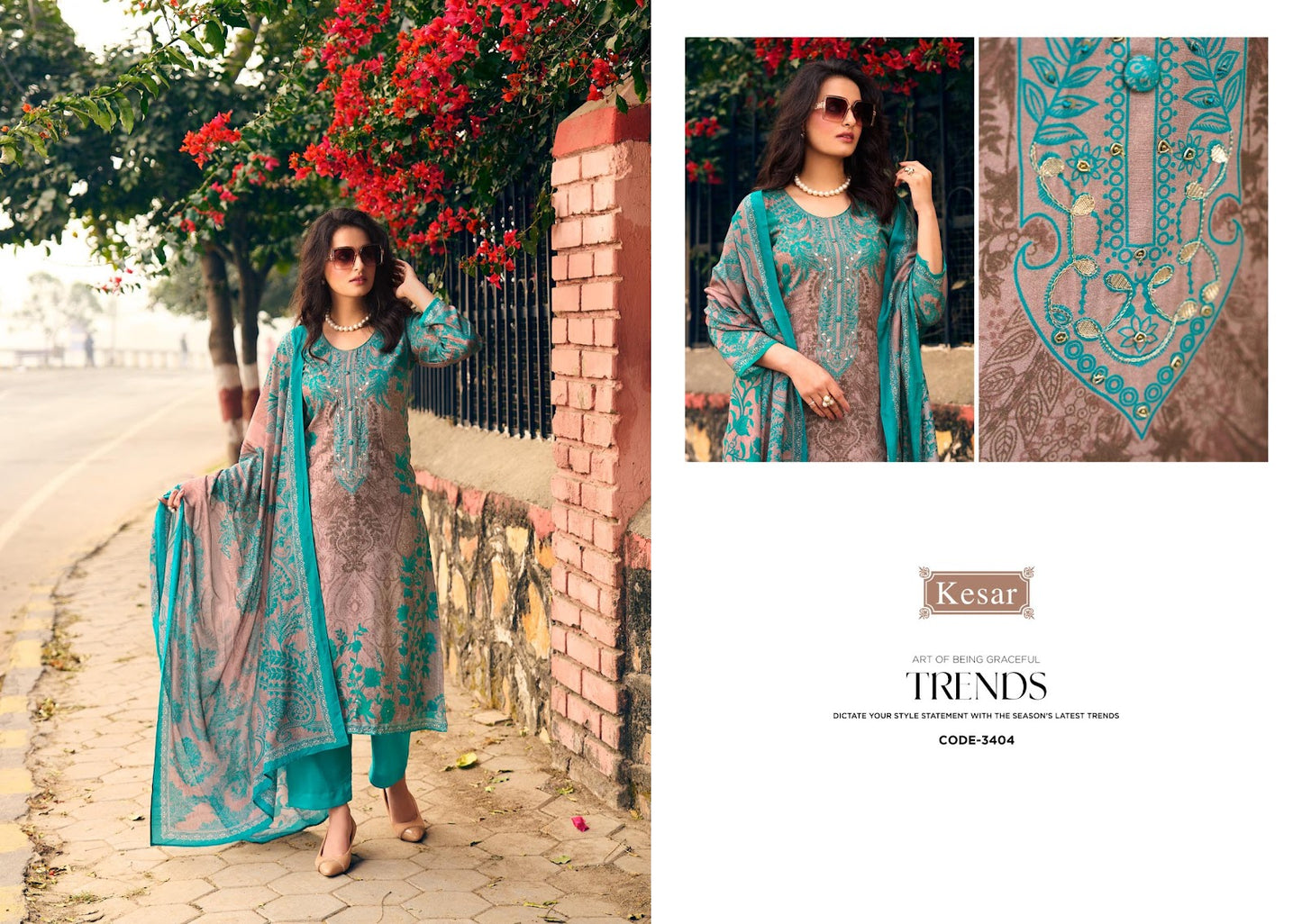 Sukoon Kesar Viscose Muslin Pant Style Suits Wholesaler
