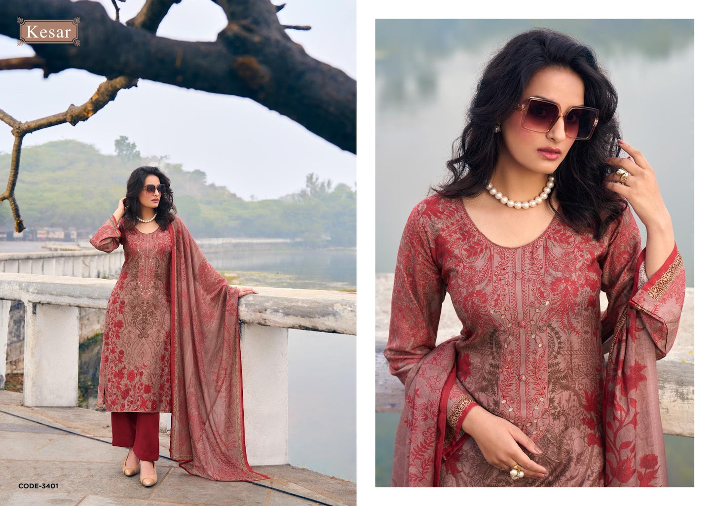 Sukoon Kesar Viscose Muslin Pant Style Suits Wholesaler