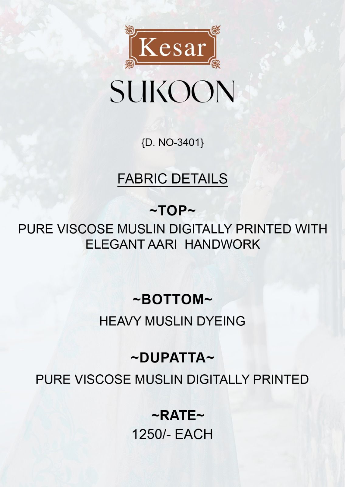 Sukoon Kesar Viscose Muslin Pant Style Suits Wholesaler