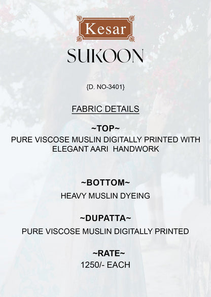 Sukoon Kesar Viscose Muslin Pant Style Suits Wholesaler