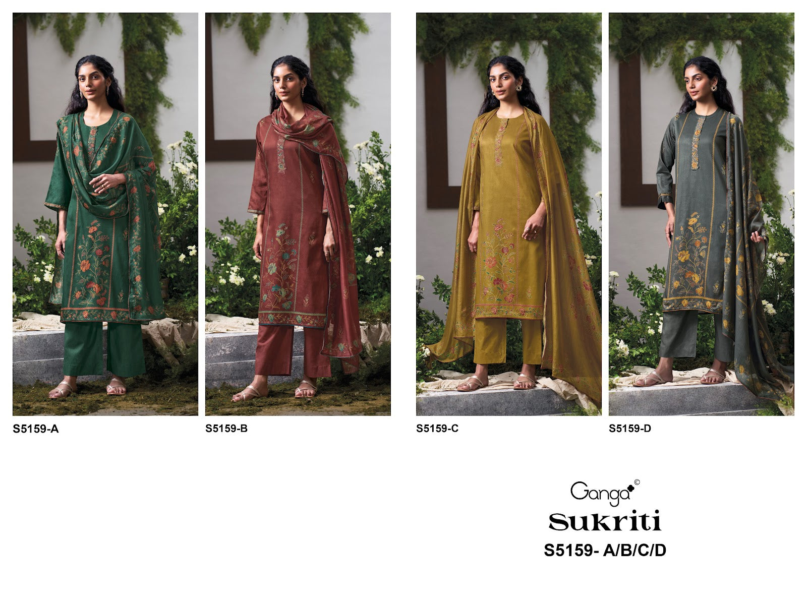 Sukriti S5159 Ganga Cotton Satin Pant Style Suits Supplier