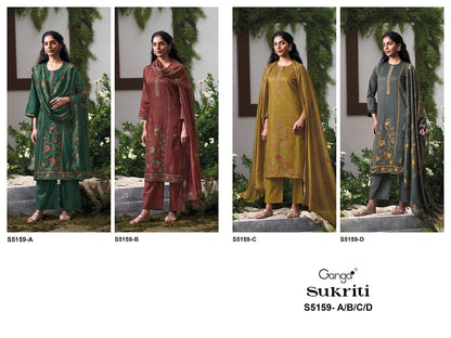 Sukriti S5159 Ganga Cotton Satin Pant Style Suits Supplier