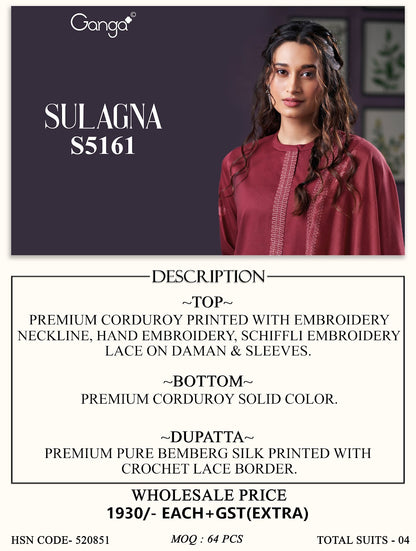 Sulagna S5161 Ganga Corduroy Plazzo Style Suits Exporter Gujarat