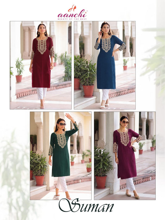 Suman Aanchi Long Straight Kurti Supplier Gujarat