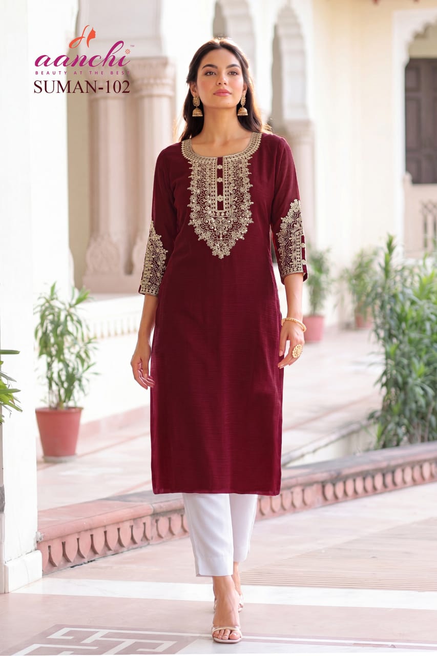 Suman Aanchi Long Straight Kurti Supplier Gujarat