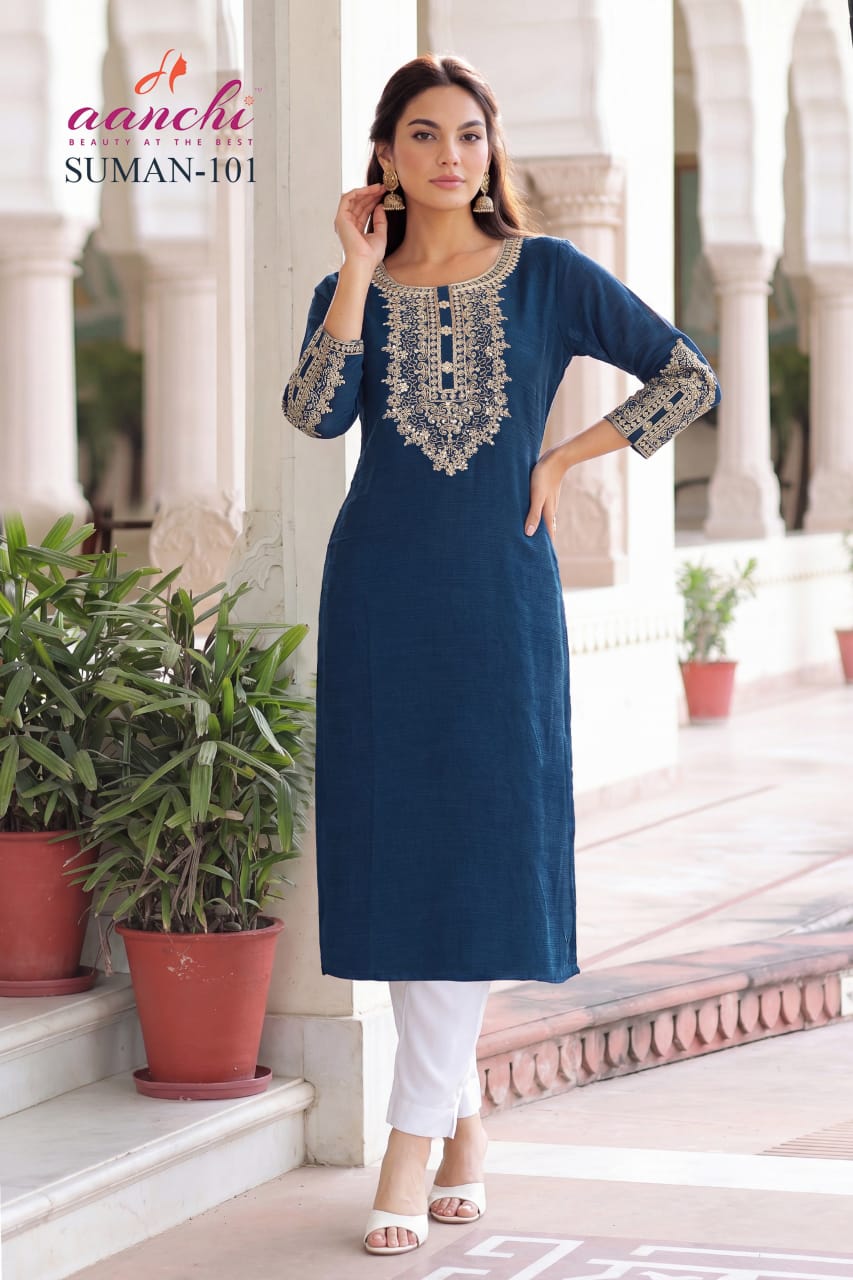 Suman Aanchi Long Straight Kurti Supplier Gujarat