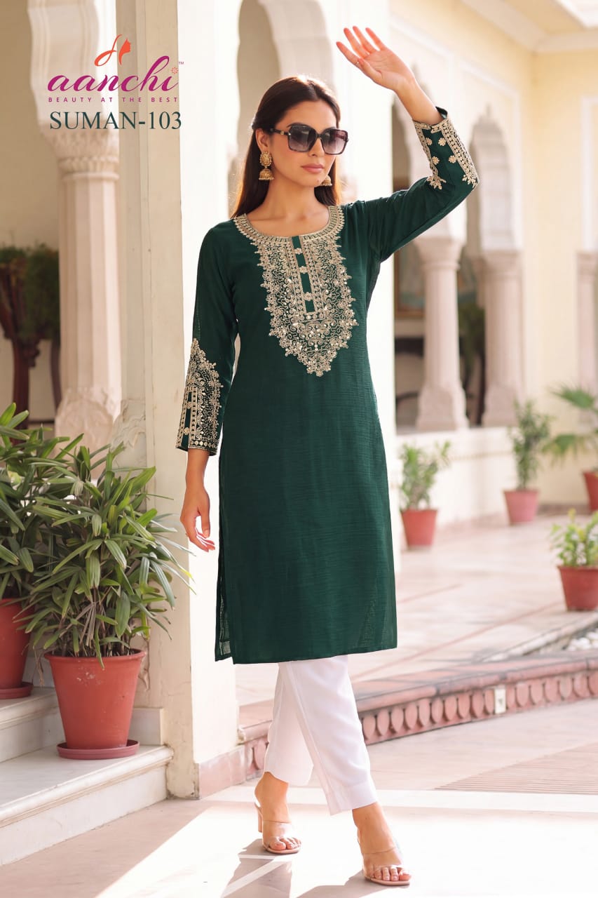 Suman Aanchi Long Straight Kurti Supplier Gujarat