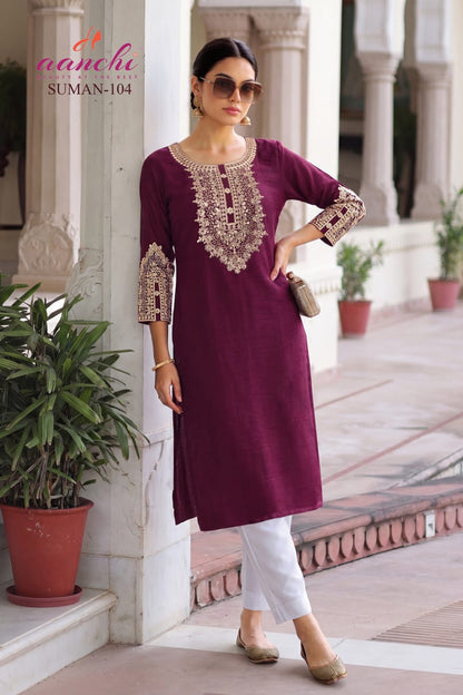 Suman Aanchi Long Straight Kurti Supplier Gujarat