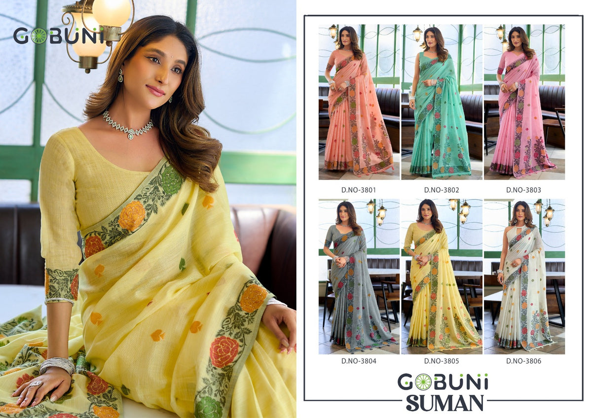 Suman Gobuni Linen Jacquard Sarees Manufacturer Ahmedabad