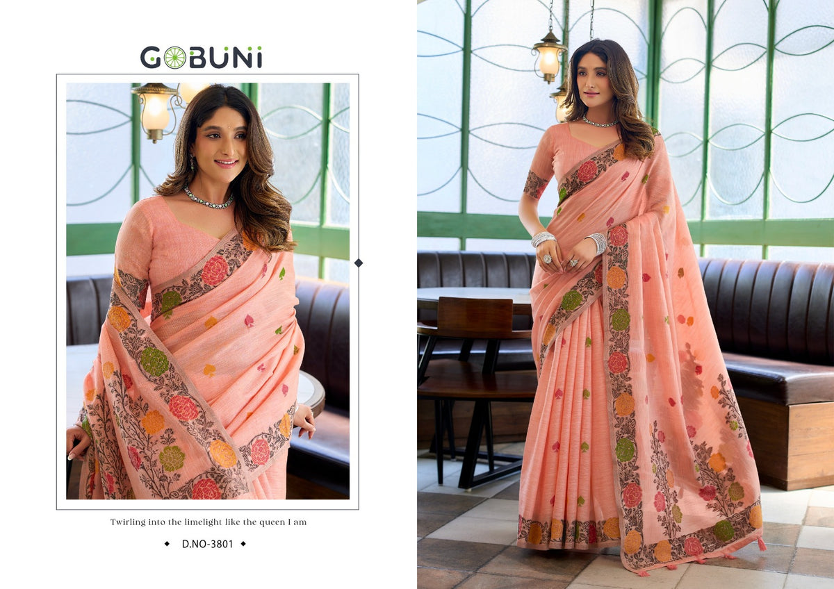 Suman Gobuni Linen Jacquard Sarees Manufacturer Ahmedabad