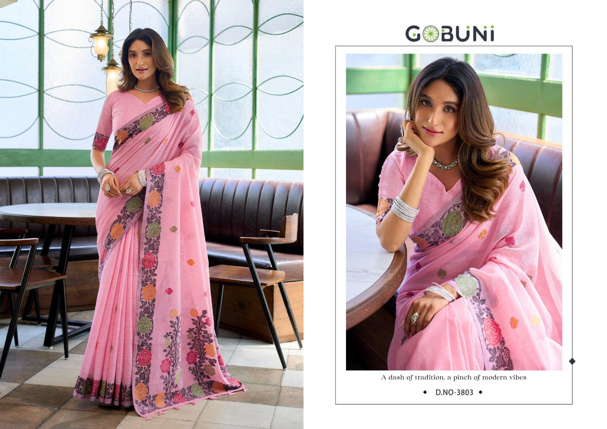 Suman Gobuni Linen Jacquard Sarees Manufacturer Ahmedabad