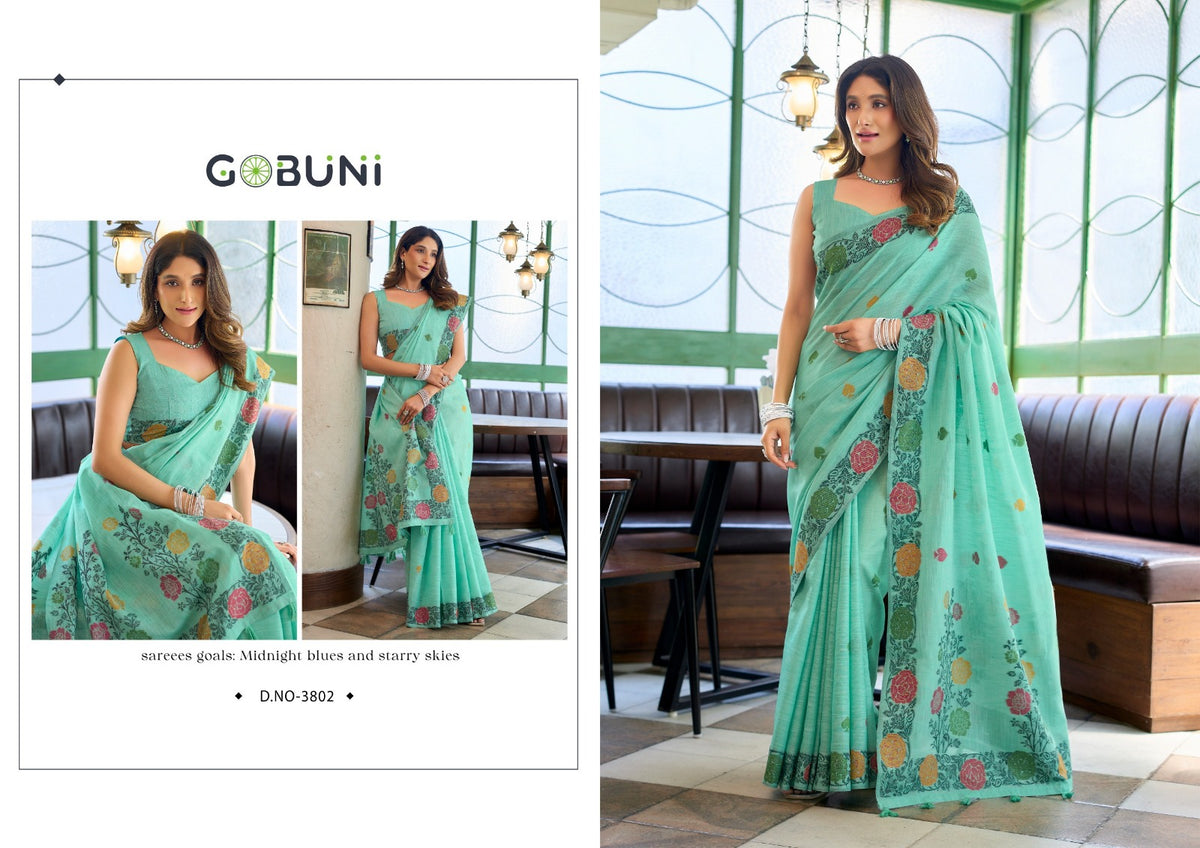 Suman Gobuni Linen Jacquard Sarees Manufacturer Ahmedabad