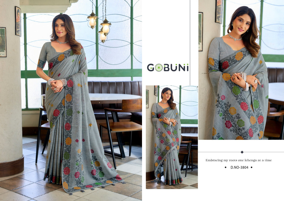 Suman Gobuni Linen Jacquard Sarees Manufacturer Ahmedabad