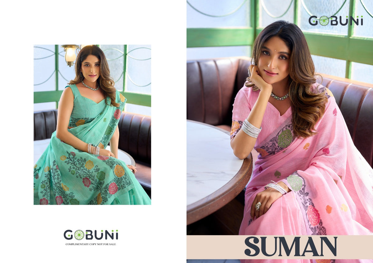 Suman Gobuni Linen Jacquard Sarees Manufacturer Ahmedabad