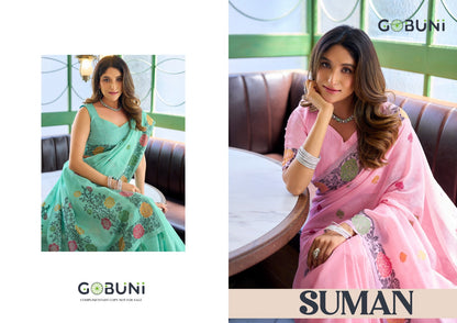 Suman Gobuni Linen Jacquard Sarees Manufacturer Ahmedabad