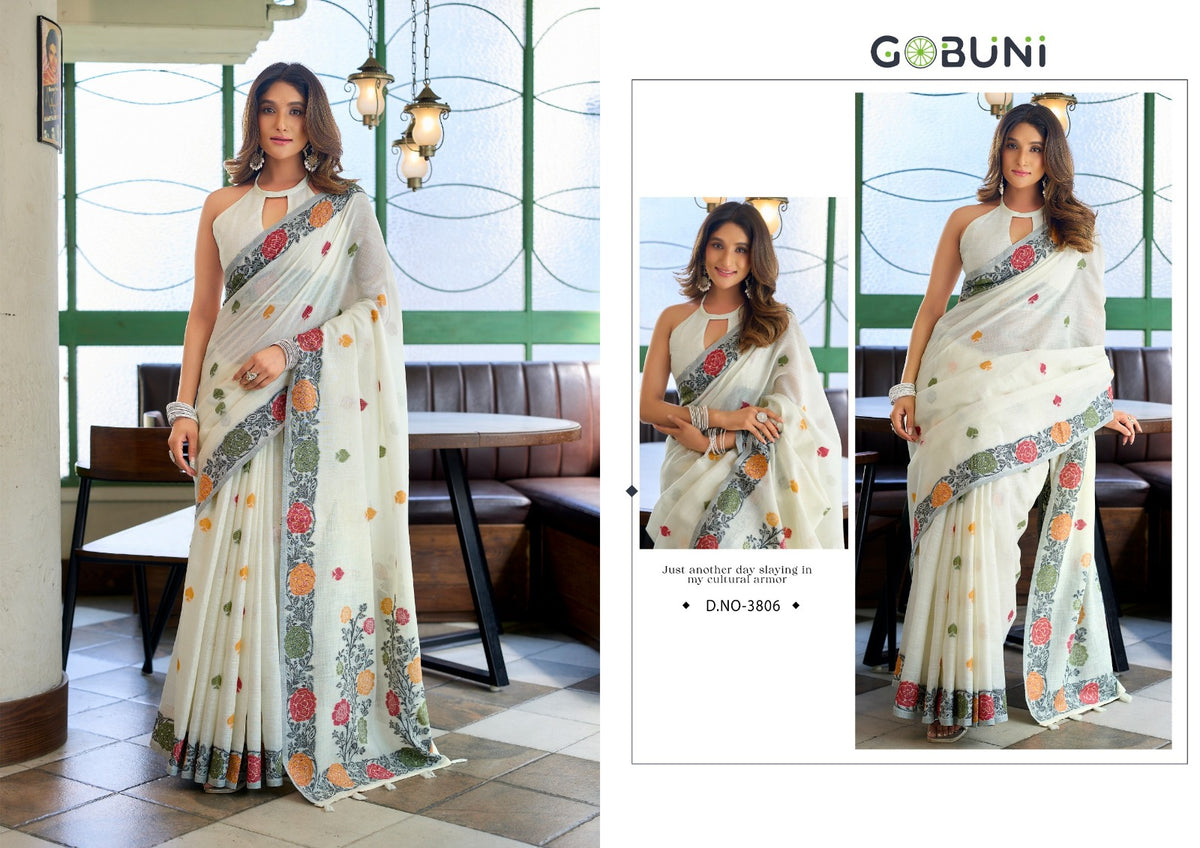 Suman Gobuni Linen Jacquard Sarees Manufacturer Ahmedabad
