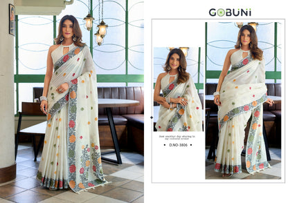 Suman Gobuni Linen Jacquard Sarees Manufacturer Ahmedabad