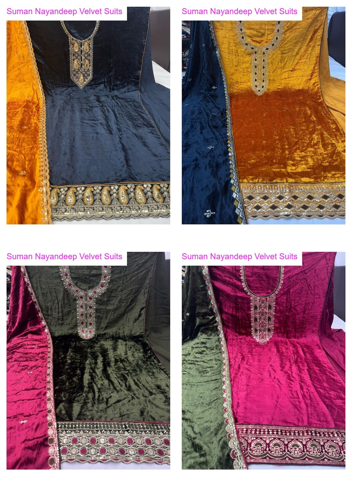 Suman Nayandeep Viscose Velvet Suits Wholesale Price