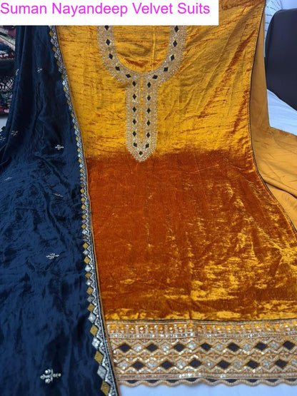 Suman Nayandeep Viscose Velvet Suits Wholesale Price