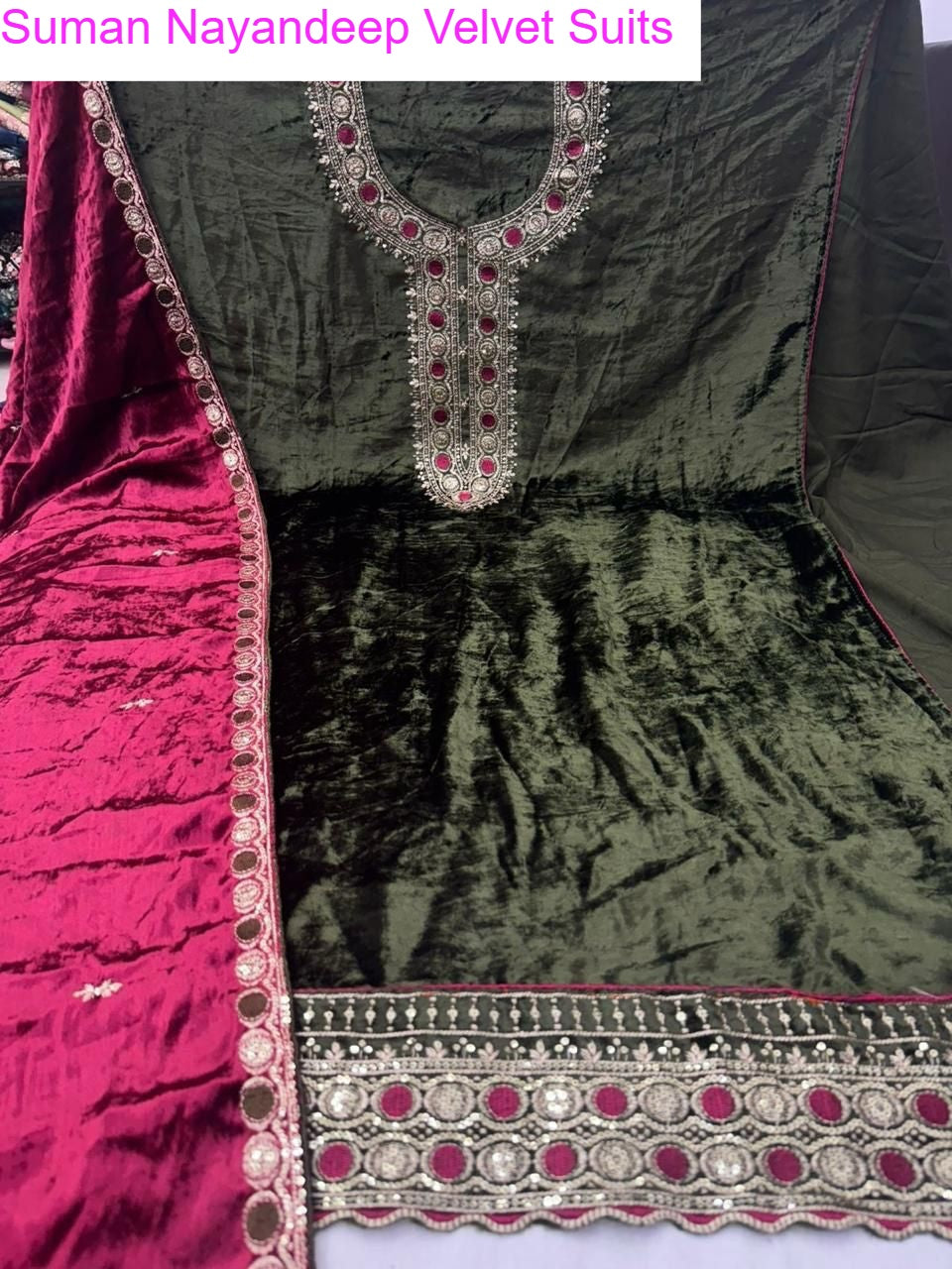 Suman Nayandeep Viscose Velvet Suits Wholesale Price
