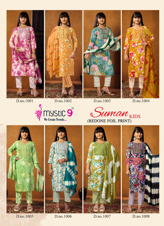 Suman Vol 1 Mystic 9 Rayon Girls Readymade Pant Suits Exporter Ahmedabad