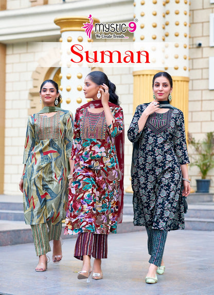Suman Vol 3 Mystic 9 Rayon Readymade Pant Style Suits Wholesaler India