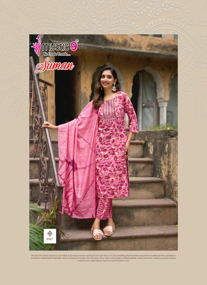 Suman Vol 4 Mystic 9 Rayon Foil Readymade Suits Manufacturer Ahmedabad