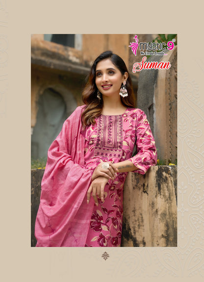 Suman Vol 4 Mystic 9 Rayon Foil Readymade Suits Manufacturer Ahmedabad