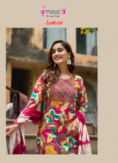 Suman Vol 4 Mystic 9 Rayon Foil Readymade Suits Manufacturer Ahmedabad