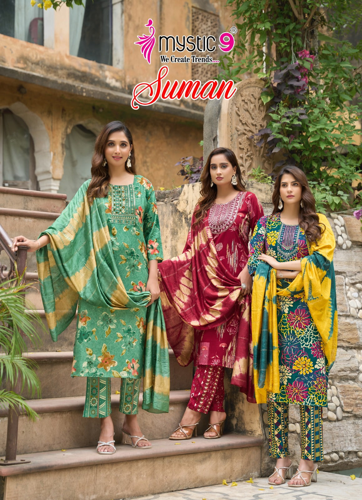 Suman Vol 4 Mystic 9 Rayon Foil Readymade Suits Manufacturer Ahmedabad
