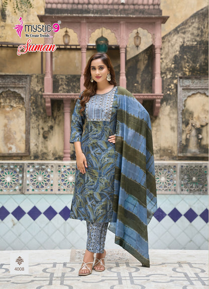 Suman Vol 4 Mystic 9 Rayon Foil Readymade Suits Manufacturer Ahmedabad