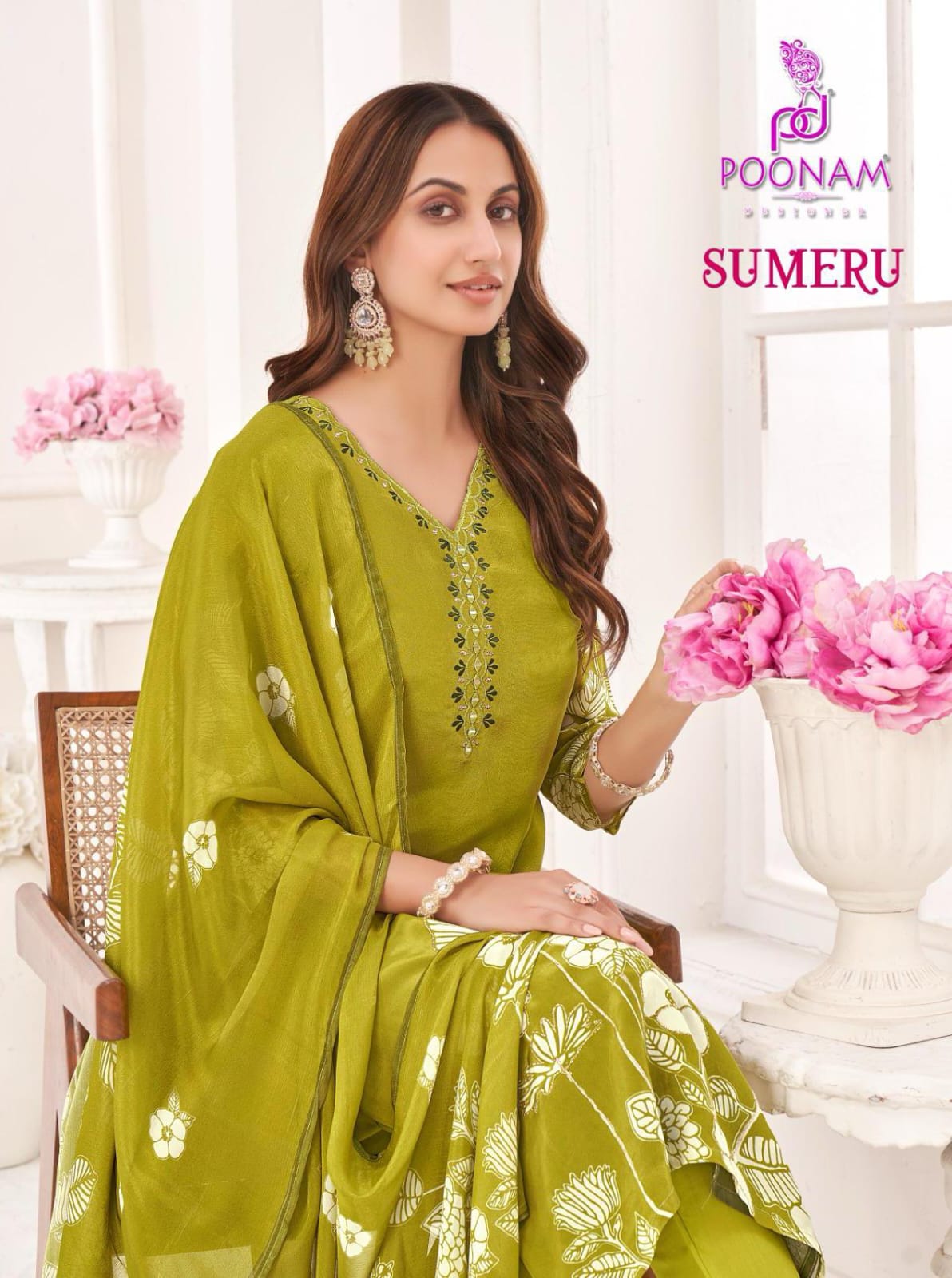 Sumeru Poonam Designer Natural Crepe Readymade Pant Style Suits Supplier
