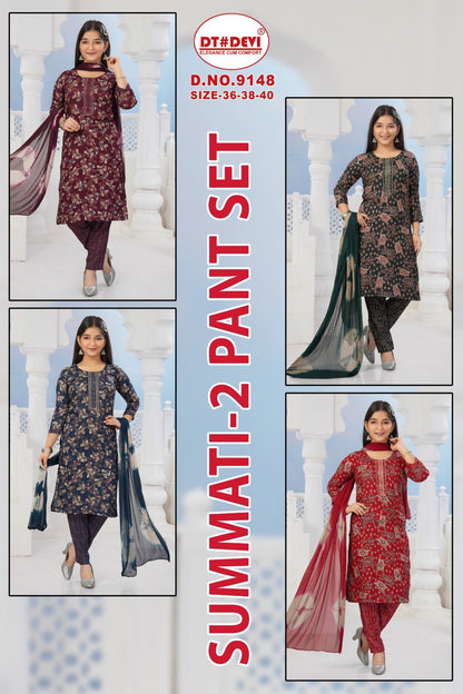 Summati 2 Dn 9148 Dt Devi Rayon Girls Readymade Pant Suits Manufacturer India