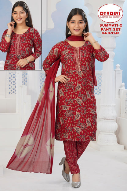 Summati 2 Dn 9148 Dt Devi Rayon Girls Readymade Pant Suits Manufacturer India