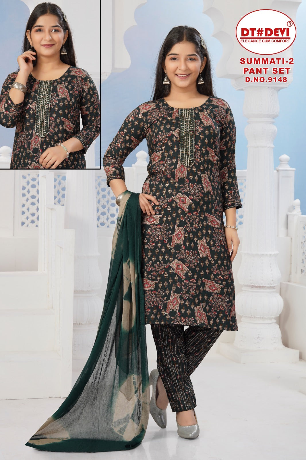 Summati 2 Dn 9148 Dt Devi Rayon Girls Readymade Pant Suits Manufacturer India
