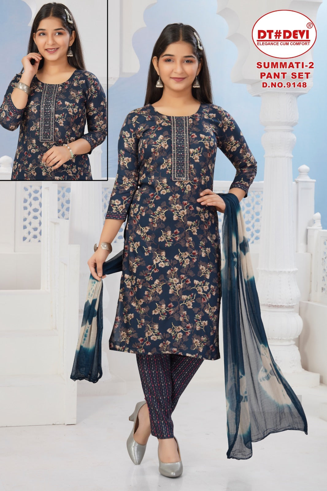 Summati 2 Dn 9148 Dt Devi Rayon Girls Readymade Pant Suits Manufacturer India