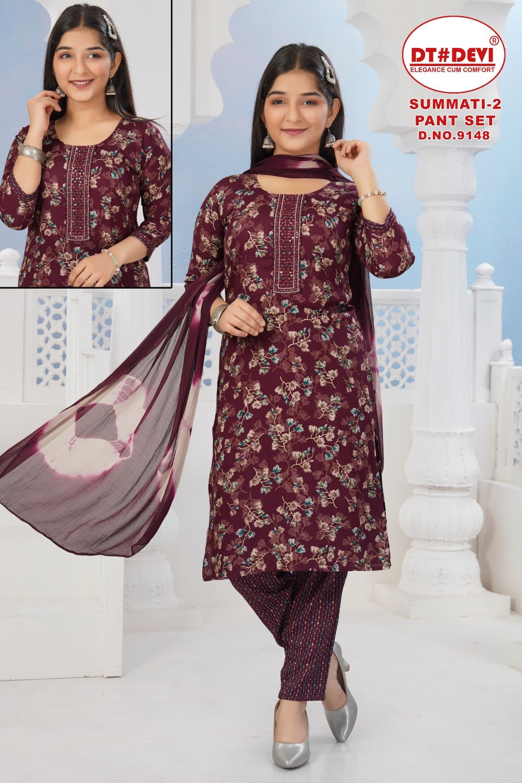 Summati 2 Dn 9148 Dt Devi Rayon Girls Readymade Pant Suits Manufacturer India
