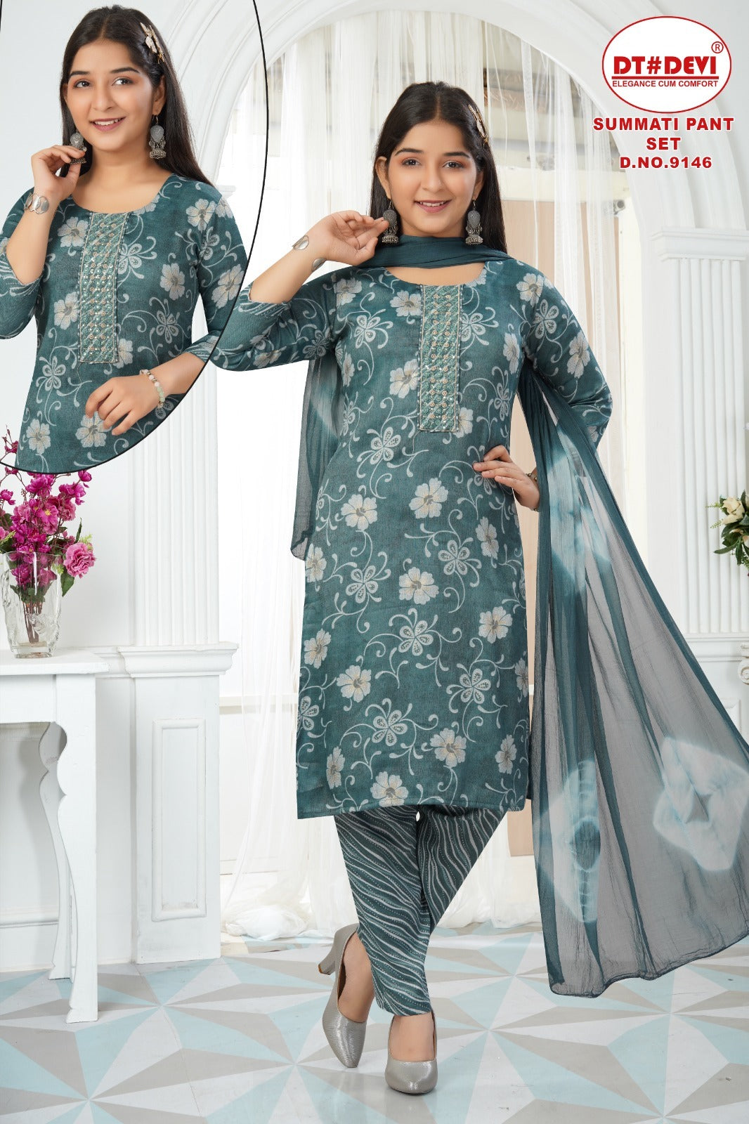 Summati 9146 Dt Devi Capsule Print Girls Readymade Pant Suits Wholesaler India