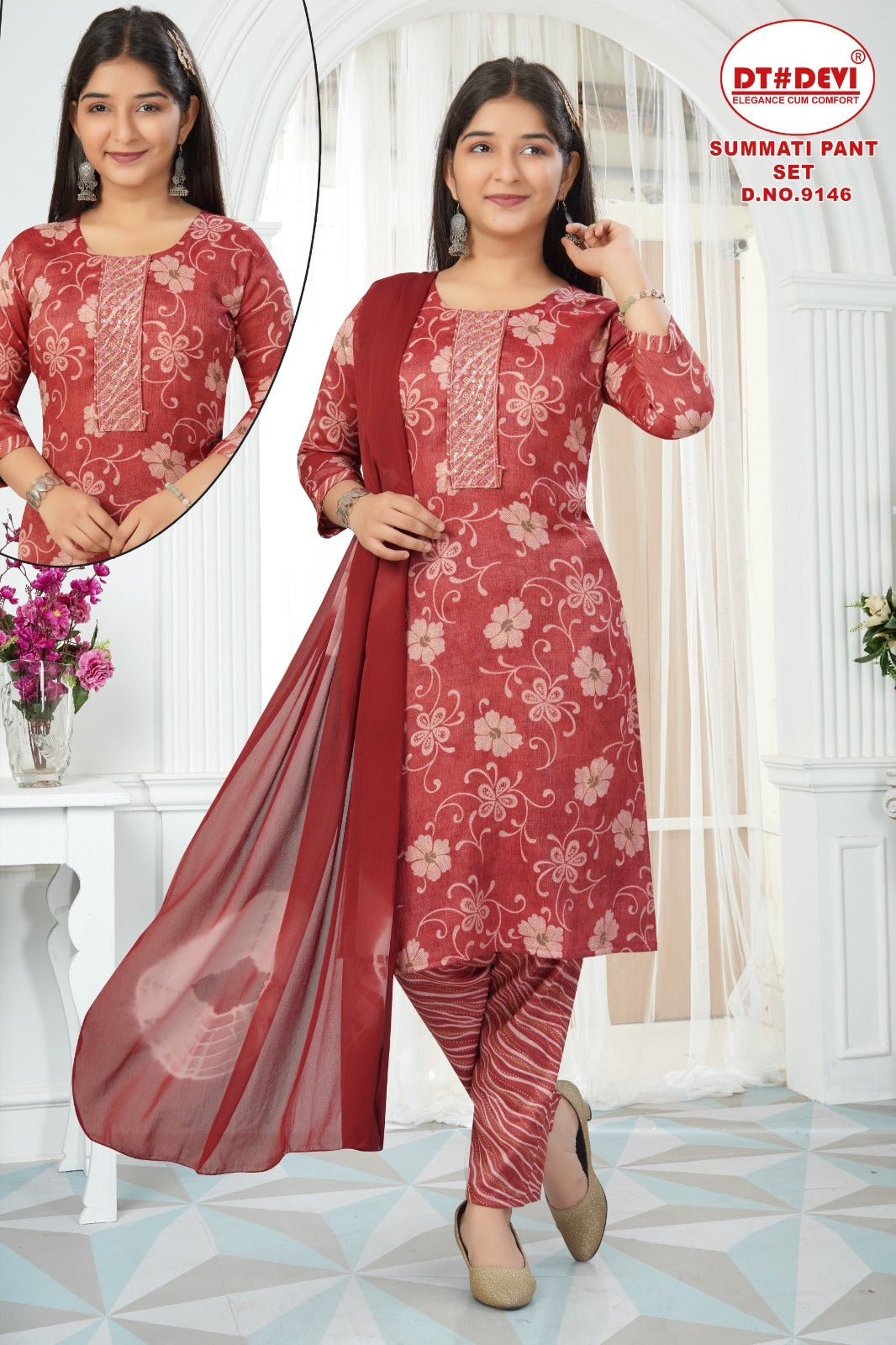 Summati 9146 Dt Devi Capsule Print Girls Readymade Pant Suits Wholesaler India