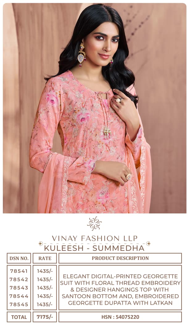 Summedha Kuleesh Vinay Fashion Llp Georgette Pant Style Suits Wholesale Price