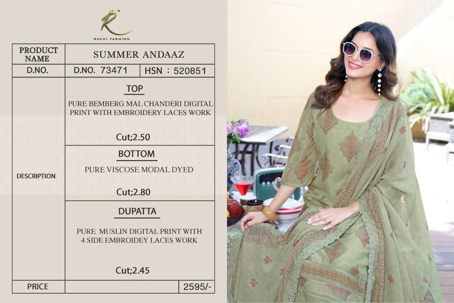 Summer Andaaz Rakhi Fashion Bemberg Pant Style Suits Exporter Gujarat